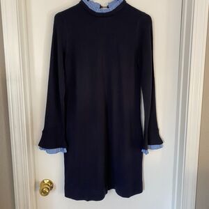 VINCE CAMUTO Blue Ruffled Peek a Boo Collar & Sleeve Sweater Mini Dress Size S